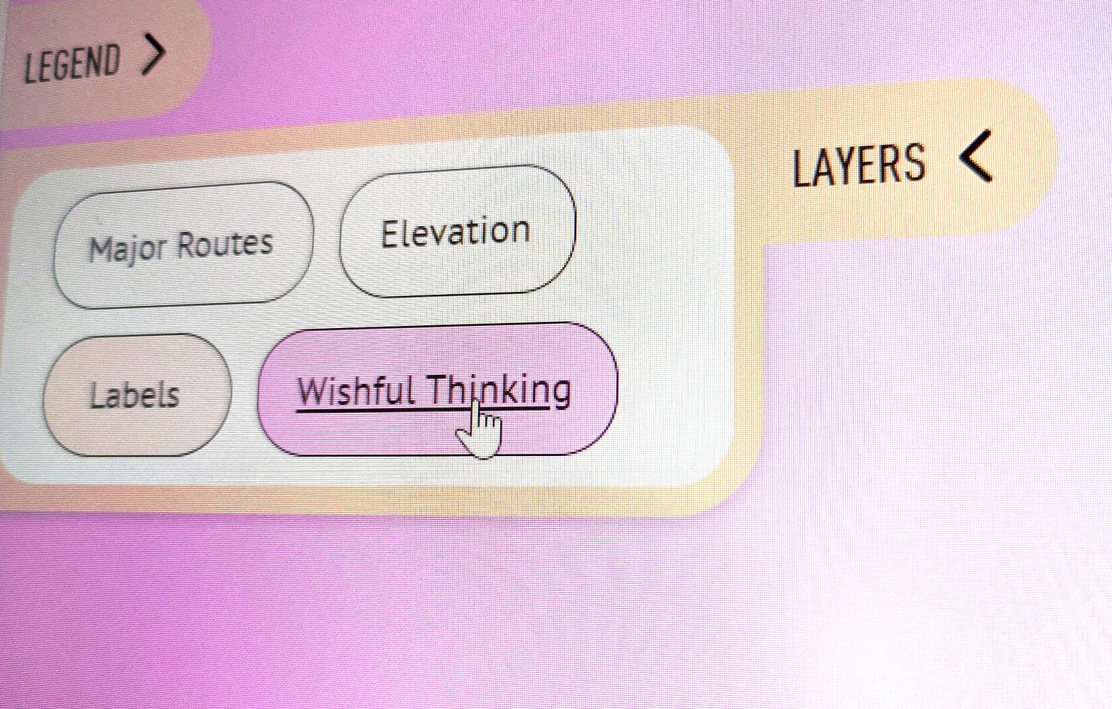 A close photograph of the Layers palette with Wishful Thinking being switched on
